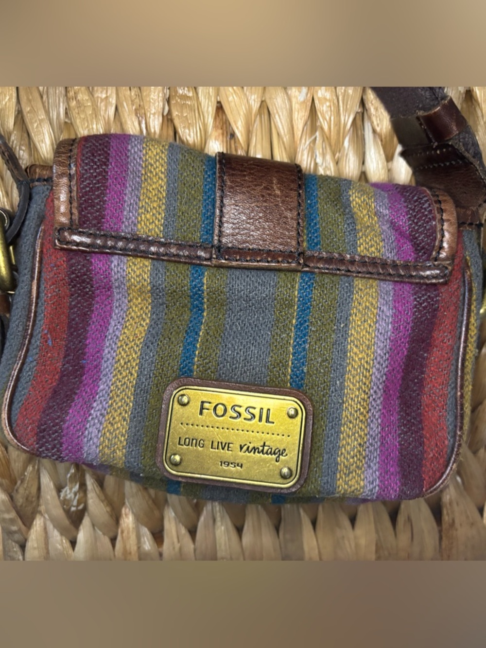 Fossil Striped Multicolor Crossbody Bag with Leather Trim - Picture 5 of 12